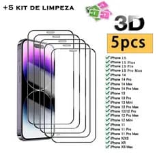 Películas Kit 5 peças De Vidro Temperado Com Limpeza Para IPhone XsMax 11 12 13 14 14Pro 14 15promax
