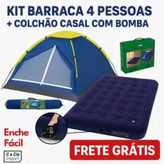 Kit Barraca Iglu 2, 3 e 4 Lugares + Colchão Casal C/ Bomba De Pé Camping Acampamento Bomba de Ar