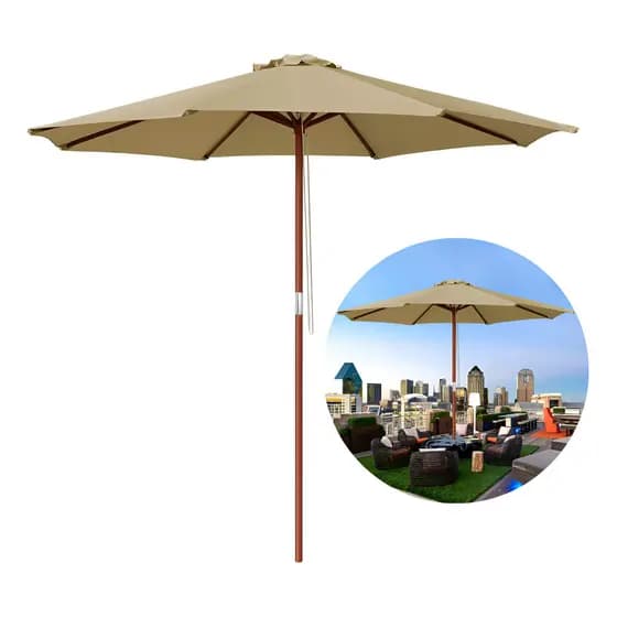 Ombrelone Madeira 2,4m Praia Sombreiro Grande Piscina Jardim Guarda Sol Gigante Bege Branco e Verde