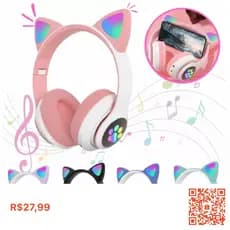 Fone Orelha De Gato Gatinho Headphone Bluetooth Led Sem Fio Com Microfone