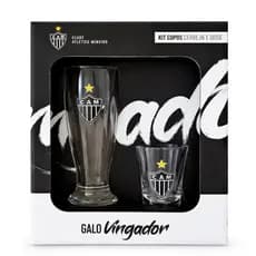Kit Copo Cerveja E Copo Dose Shot Atlético Mineiro Galo Oficial 2 Peças