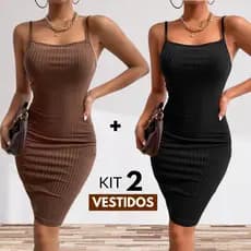 KIT 2 Vestido Tubinho Vestido Midi Canelado Colado De Alcinha 36 ao 42