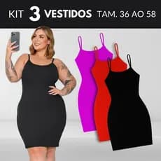 KIT 3 Vestido Plus Size Vestidos Vestido Canelado Roupas Midsize Vestido Tubinho Tamanho 36 Ao 58