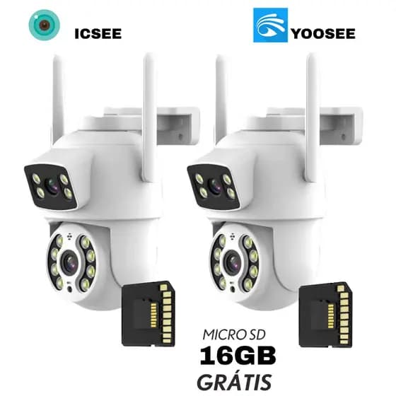 KIT Câmera De Segurança Lente Dupla IP66 Wi-Fi 360° Sensor Movimento Visão Noturna+MICROSD 16GB