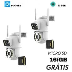 Kit2 Câmera De Segurança Lente Dupla IP66 Wi-Fi 360° Sensor Movimento Visão Noturna+MICROSD 16GB