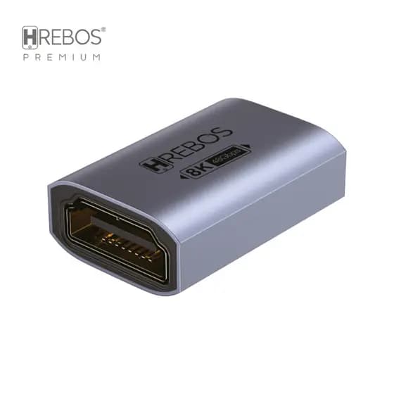 HREBOS – Extensor Emenda HDMI 8K Fêmea/Fêmea AD-220 | Alumínio Cinza para Jogos e Vídeos.