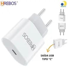 Hrebos - Carregador Turbo 20W USB-C PD HS-363 | Original Anatel, Carga Rápida e Segura