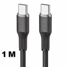 Hrebos - Cabo Soft Black 1M Tipo C para Tipo C Tecido Trançado | Plugs Reforçados e Design Arrojado | Durabilidade