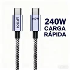 HREBOS – Cabo USB-C Duplo 240W 1 Metro (Nylon Trançado) | Cabo Tipo-C Reforçado