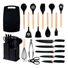 Conjunto 19 Peças Utensílios Cozinha Silicone Preto