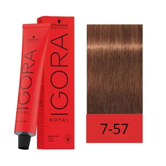 Coloração Igora Royal 7-57 Louro Médio Dourado Cobre 60g