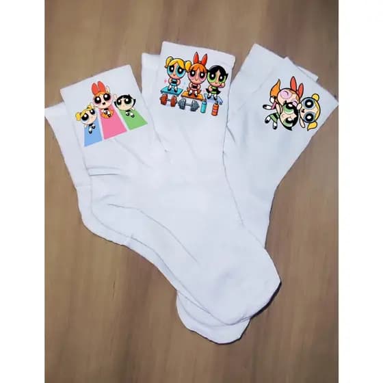 Meia Meninas SuperPoderosas Maromba academia fitness kit com 3 pares