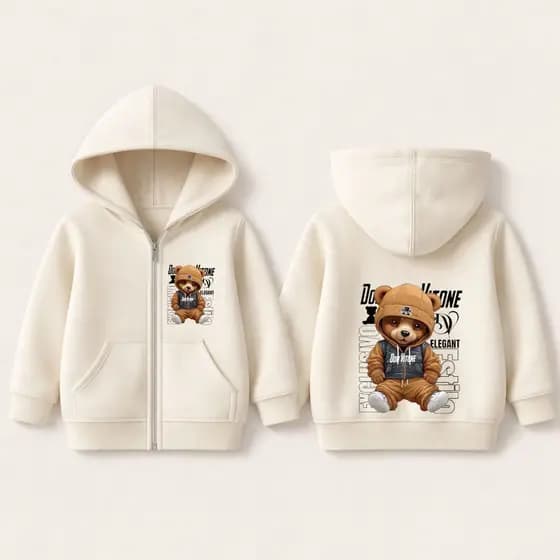 Blusa de Moletom Infantil Personalizado Urso Estiloso Off Witte Casaco com Capuz e Bolso Menino