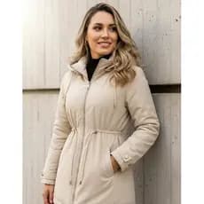 Jaqueta Parka Sobretudo Feminina Forro Pelinho Capuz Casaco