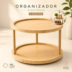 Organizador Giratório Cozinha E Multiuso 2 Andares Bambu