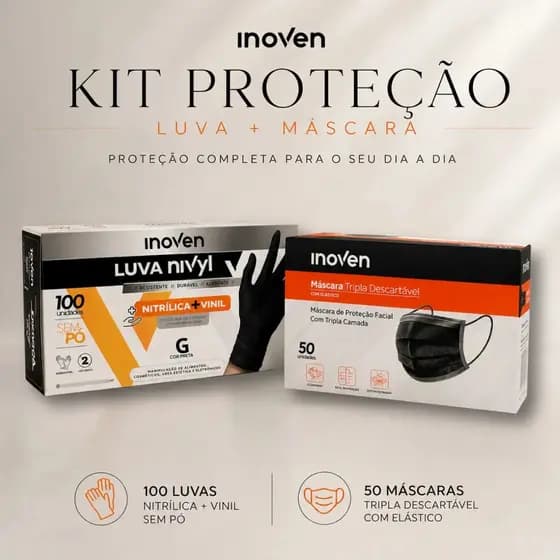Kit Luvas Máscaras Barbeiro Tatuador Estética Manicure Preta
