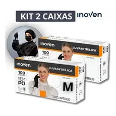 Kit 2 Caixas Luvas Nitrilica S/pó Preta Descartável Inoven Preto