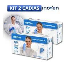 Kit 200 Luvas Nitrílica Azul Descartável Inoven Sem Pó 2cxs Azul