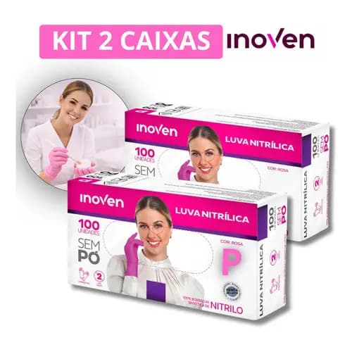 Kit 200 Luvas Descartáveis Nitrílicas Sem Pó Inoven 2 Caixas Rosa