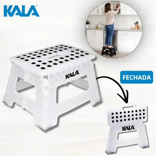 Banqueta Plástica Dobrável 35cm 150kg Kala Preto/Branca com e sem Encosto