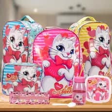 Mochila Kit infantil estojo e lancheira gatinha menina escolar bolsa gata marie