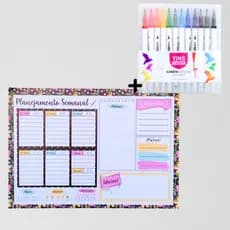 Planner Semanal Mensal com Caneta Duoline Ponta dupla fina Material escolar