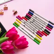 Caneta Ponta Dupla kit 12 cores fina brush duo pen canetinha para colorir desenho