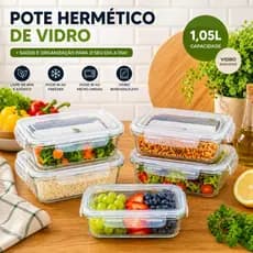Pote Hermético de Vidro 1,05L Retangular com Tampa – Pote de Vidro com Trava Marmita Organizador de Alimentos BPA Fre