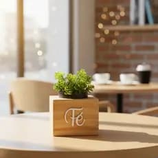 Vasinho Decorativo Madeira Pinus C/ Planta Artificial