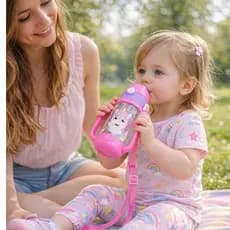 Garrafa Infantil 400ml - Unicórnio: Alça Ajustável, Canudo Retrátil, Sistema Anti-Vazamento