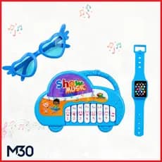 Piano Musical Infantil Art Brink Azul + Óculos e Relógio – Brinquedo Sonoro Educativo