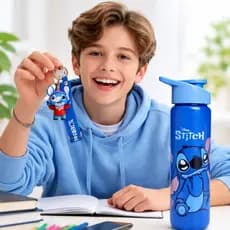 Garrafa Stitch 700ml + Chaveiro Stitch Squeeze Infantil
