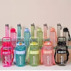 Kit 3 Garrafa De Água Squeeze 2l 700ml 300ml Academia Antivazamento Alça SPORT com três