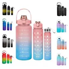 Kit 3 Garrafas De Água Degradê 2Litros e900ml e300ml Frase Motivacional Canudo Academia Treino Esporte Corrida Natação