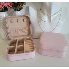 kit com 2 Porta Jóias Portátil Caixinha Bolsa de Armazenamento Colar Brincos Anéis