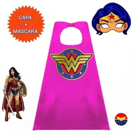 FANTASIA INFANTIL. 1 CAPA + 1 MÁSCARA SUPER MULHER MARAVILHA. FESTAS E EVENTOS.