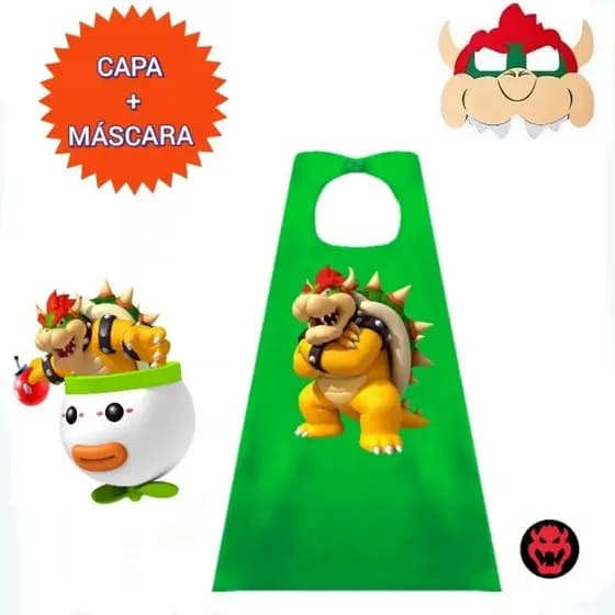 FANTASIA INFANTIL. 1 CAPA + 1 MÁSCARA BOWSER. FESTAS E EVENTOS.