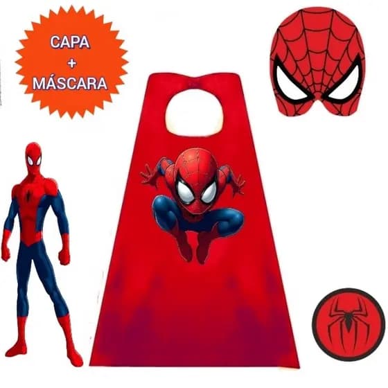 FANTASIA INFANTIL. 1 CAPA + MÁSCARA SUPER SPIDER. FESTAS E EVENTOS.