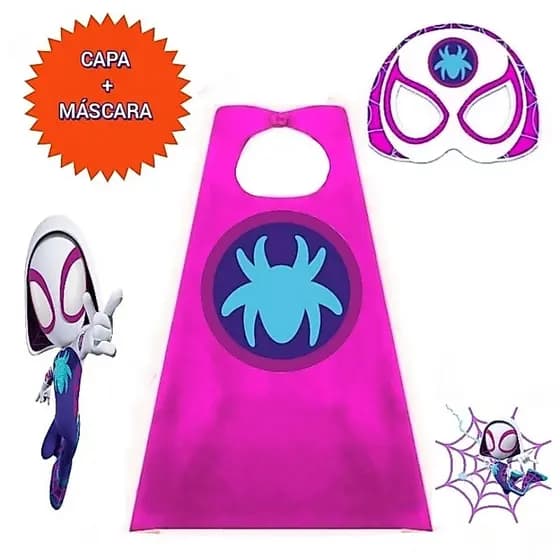 FANTASIA INFANTIL .1 CAPA + 1 MÁSCARA SUPER ARANHA GIRL!💖💖💖FESTAS E EVENTOS.