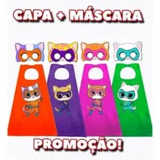 FANTASIA INFANTIL. 1 CAPA + 1 MÁSCARA SUPER GATINHOS. FESTAS E EVENTOS.