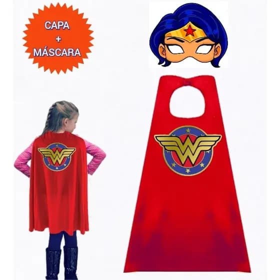 FANTASIA INFANTIL. 1 CAPA + 1 MÁSCARA SUPER MULHER MARAVILHA. FESTAS E EVENTOS.