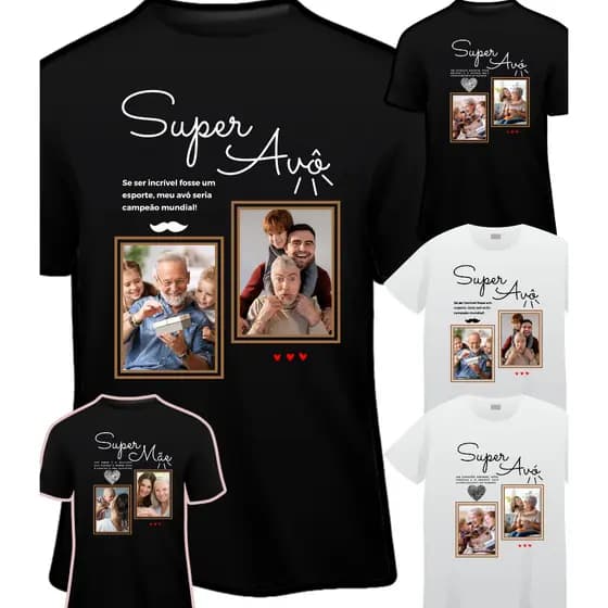Camiseta Avô Avó Mãe Vovô Vovó com Fotos Algodão