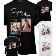 Camiseta Avô Avó Mãe Vovô Vovó com Fotos Algodão