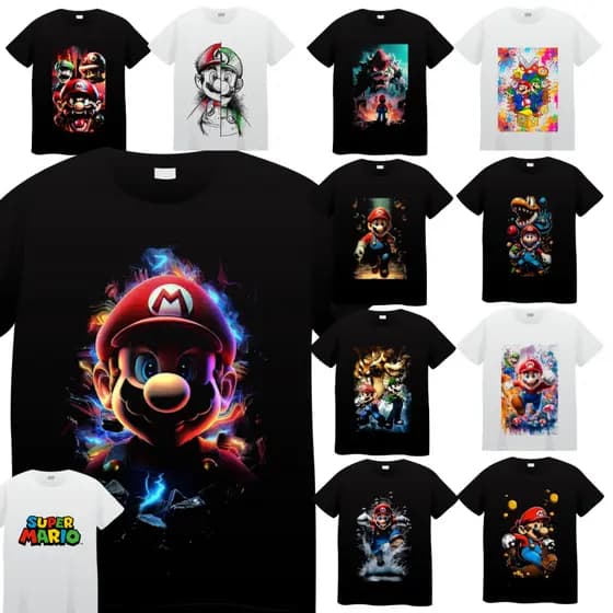 Camiseta super mario bros INFANTIL E ADULTO 100% Algodão unissex
