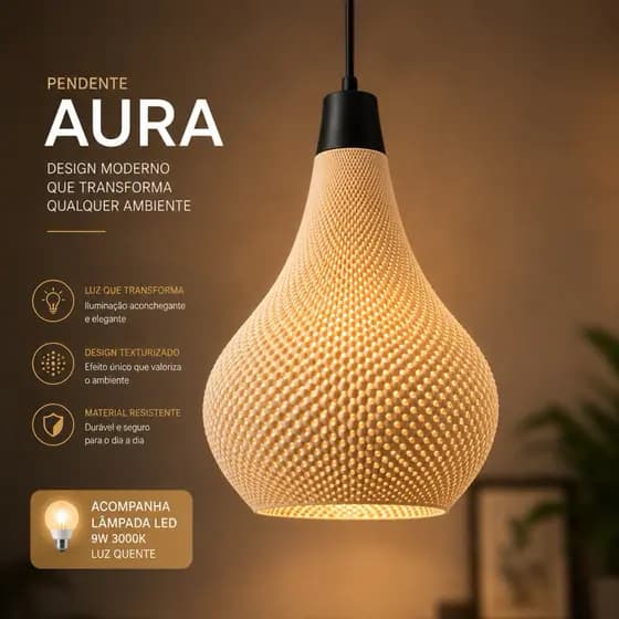 Luminária Pendente Aura Nude Matte Decorativa - Design Moderno - Pronto para instalar - com soquete e27 e lâmpada led