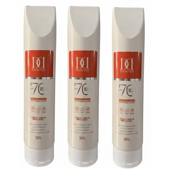 KIT 3 - PROTETOR SOLAR DANDAS 70 FPS TOQUE SECO - 120 ML