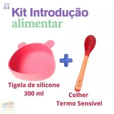 Kit Tigela Prato Infantil de Silicone Ursinho 300ml + Colher Termossensível l com Ventosa