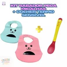 Kit Alimentação Bebê Babador Silicone Pega Migalhas + Colher Termossensível
