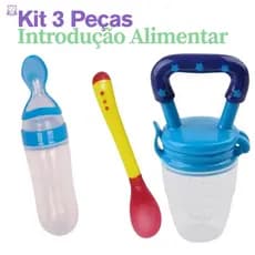 Kit 3 Peças Introdução Alimentar Bebê – Dosadora + Chupeta + Colher Termossensível Prático e Seguro