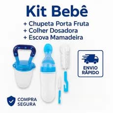 Kit Colher Dosadora Silicone Chupeta Alimentadora Porta Frutas Papinha e Escova de Lavar Mamadeira..